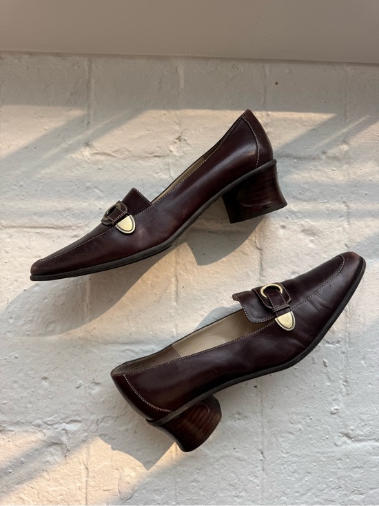 Joan & David Shoes - Vintage Joan & David Women's Leather Heeled Loafers in Dark Brown